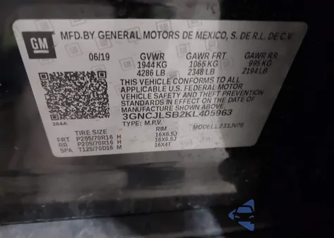 2019 Chevrolet Trax Lt from USA, damaged, VIN 3GNCJLSB2KL405963